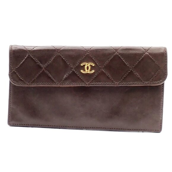 CHANEL CC Logo Matelasse Flap Pouch Wallet Purse Leather Brown 62KA713 - Picture 1 of 16